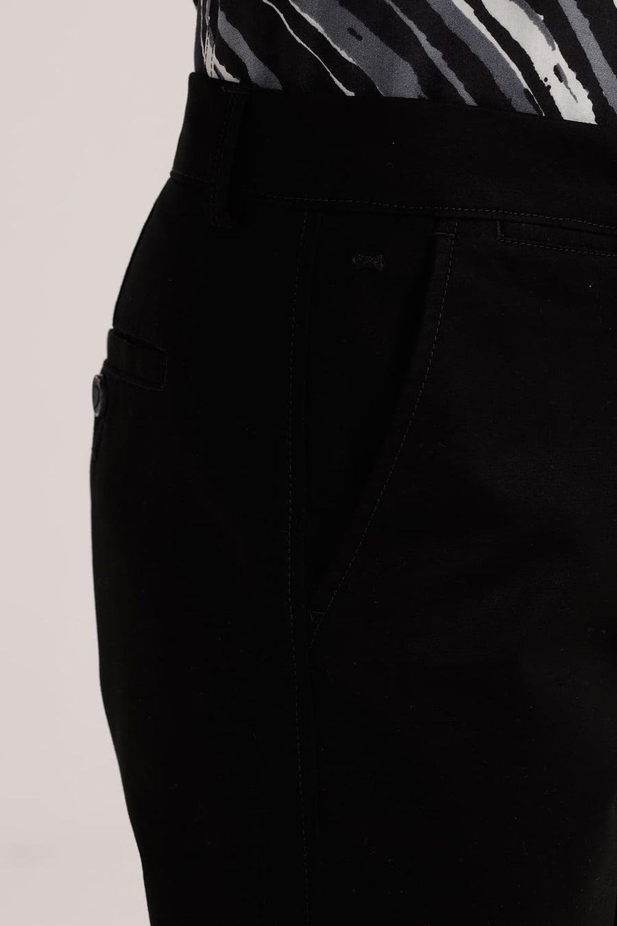 BASICS TAPERED FIT CAVIAR BLACK COTTON STRETCH STRUCTURE TROUSER