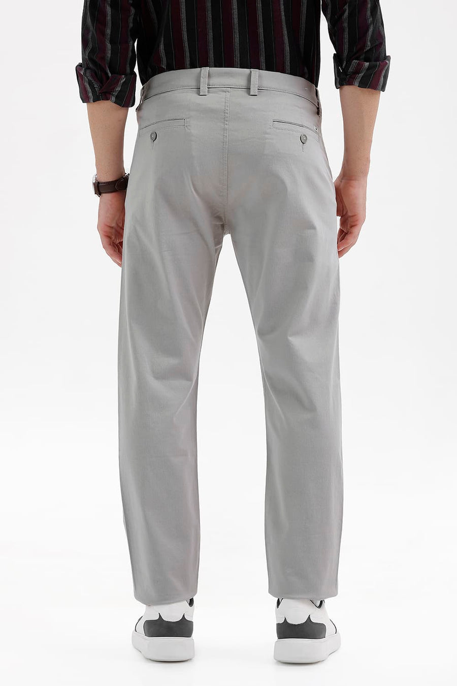 BASICS TAPERED FIT DRIZZLE GREY COTTON STRETCH STRUCTURE TROUSER