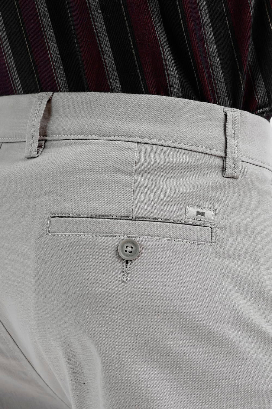 BASICS TAPERED FIT DRIZZLE GREY COTTON STRETCH STRUCTURE TROUSER