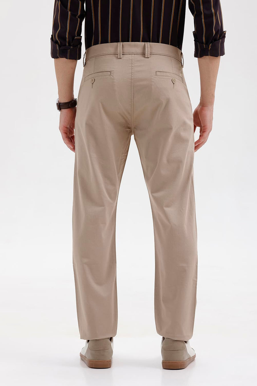 BASICS TAPERED FIT SIMPLY TAUPE BROWN COTTON STRETCH STRUCTURE TROUSER