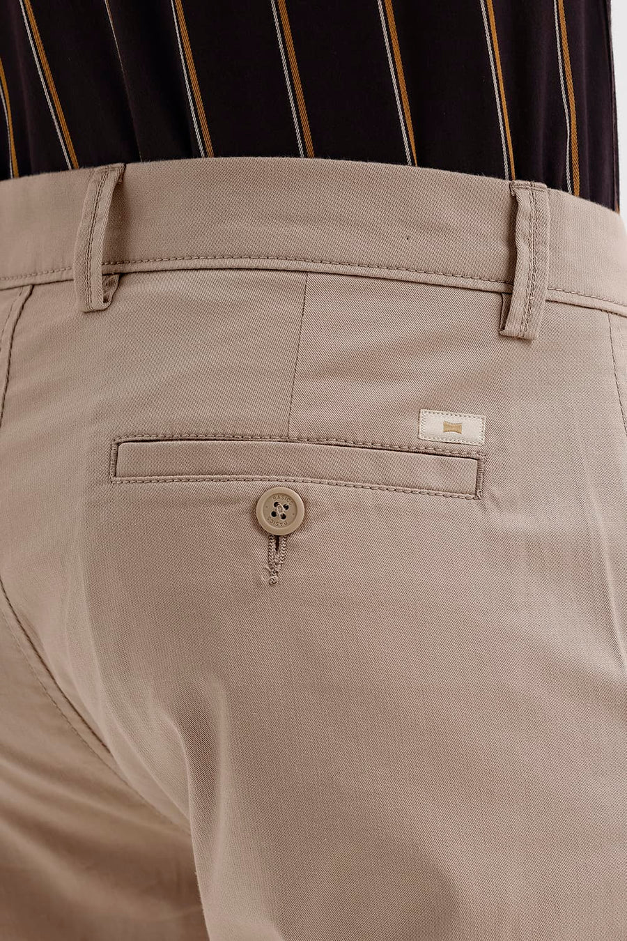 BASICS TAPERED FIT SIMPLY TAUPE BROWN COTTON STRETCH STRUCTURE TROUSER