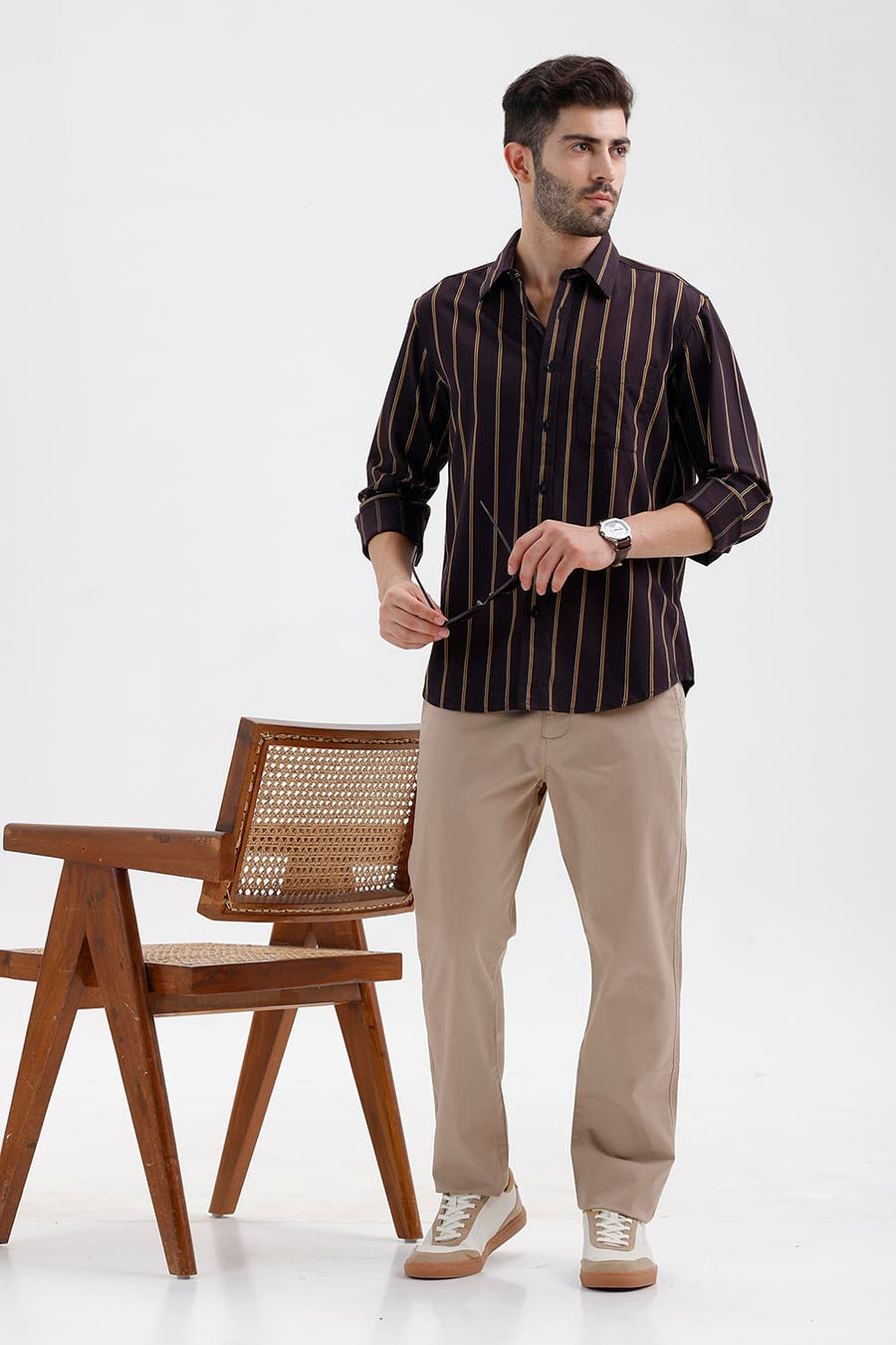 BASICS TAPERED FIT SIMPLY TAUPE BROWN COTTON STRETCH STRUCTURE TROUSER