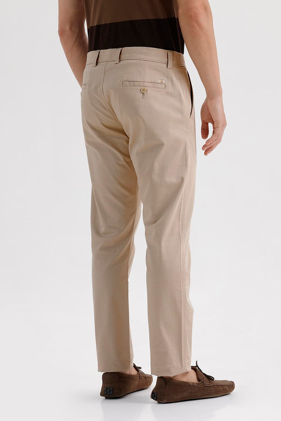 BASICS TAPERED FIT CREME BRULEE BEIGE COTTON STRETCH STRUCTURE TROUSER