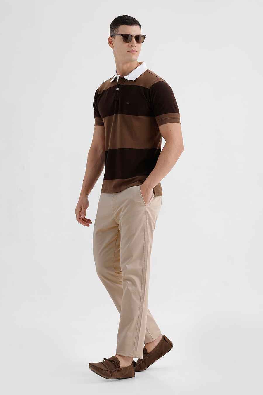 BASICS TAPERED FIT CREME BRULEE BEIGE COTTON STRETCH STRUCTURE TROUSER