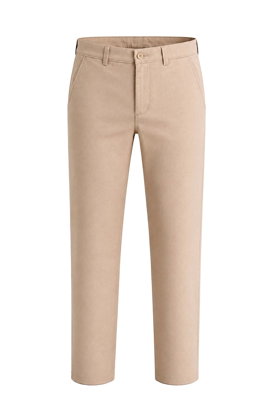 BASICS TAPERED FIT CREME BRULEE BEIGE COTTON STRETCH STRUCTURE TROUSER