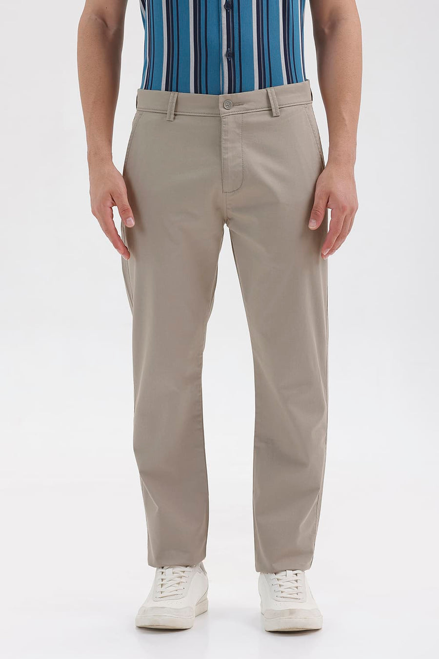 BASICS TAPERED FIT ALUMINIUM GREEN COTTON STRETCH STRUCTURE TROUSER