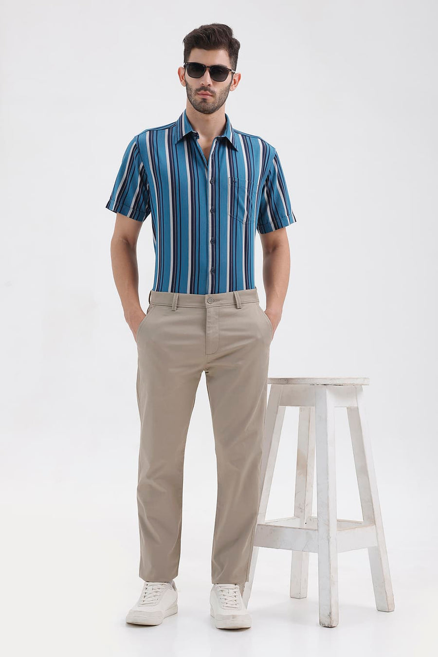 BASICS TAPERED FIT ALUMINIUM GREEN COTTON STRETCH STRUCTURE TROUSER