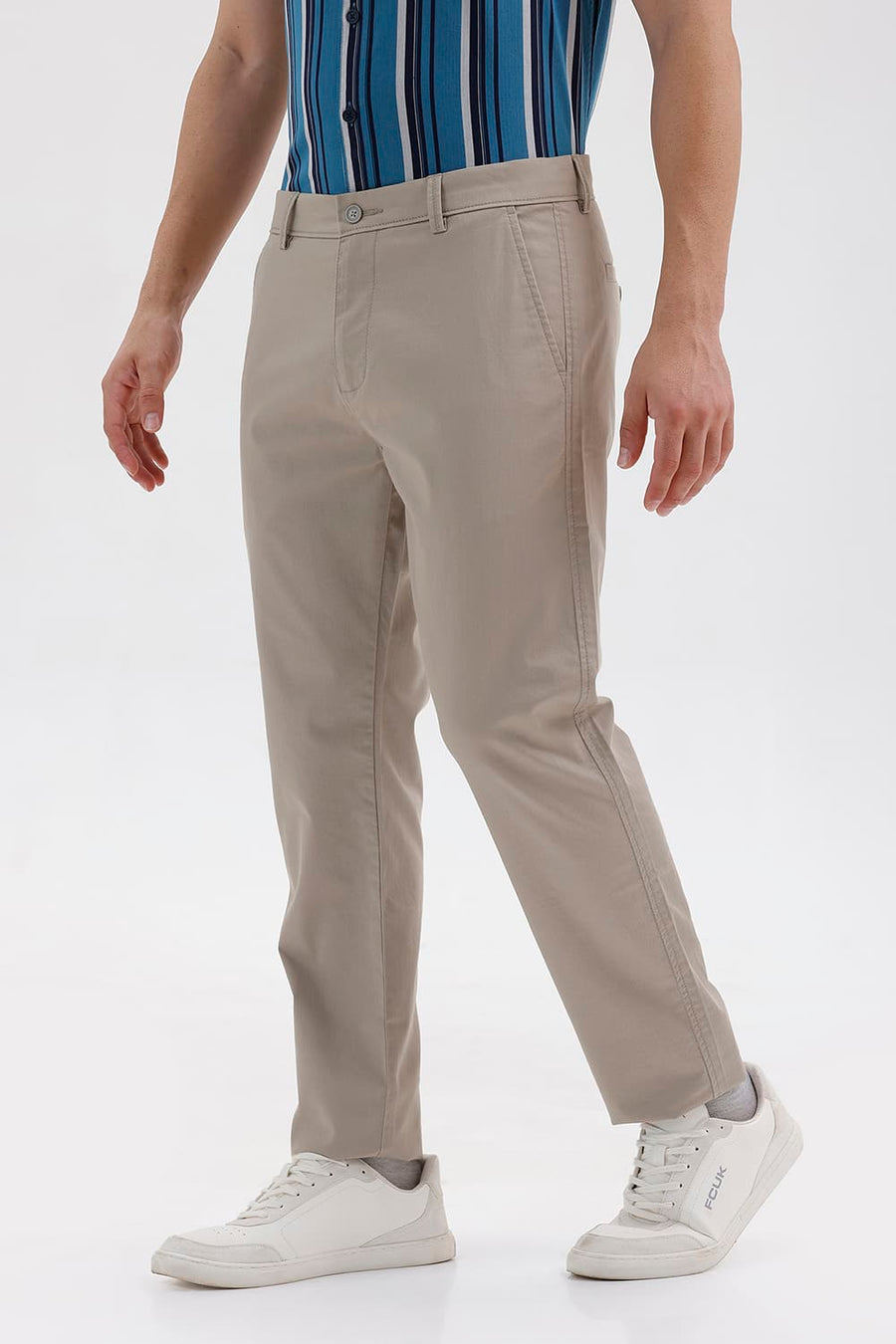 BASICS TAPERED FIT ALUMINIUM GREEN COTTON STRETCH STRUCTURE TROUSER