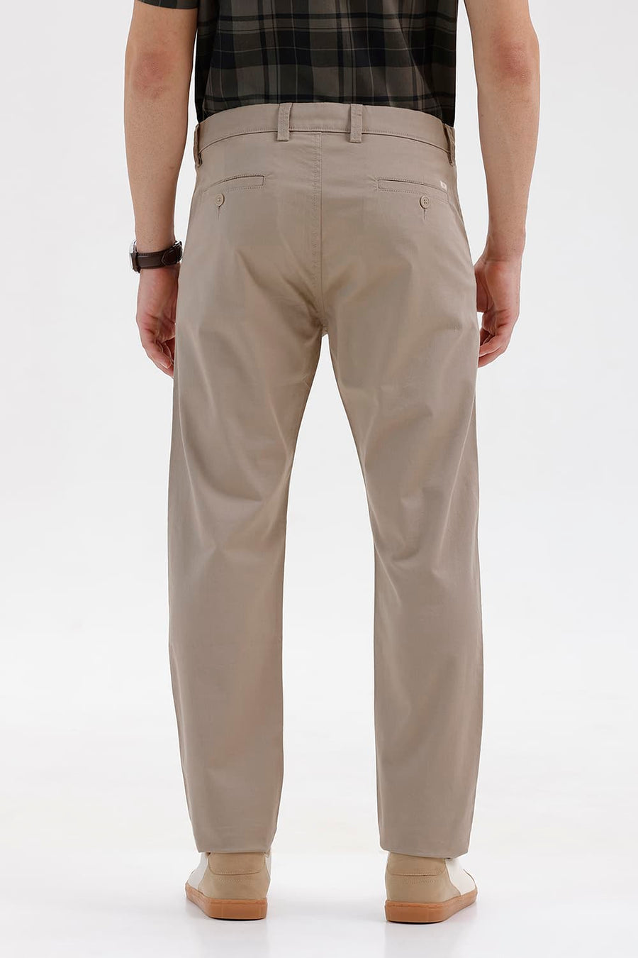 BASICS TAPERED FIT CROCKERY KHAKI COTTON STRETCH STRUCTURE TROUSER