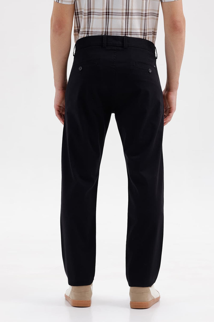 BASICS TAPERED FIT CAVIAR BLACK COTTON STRETCH STRUCTURE TROUSER
