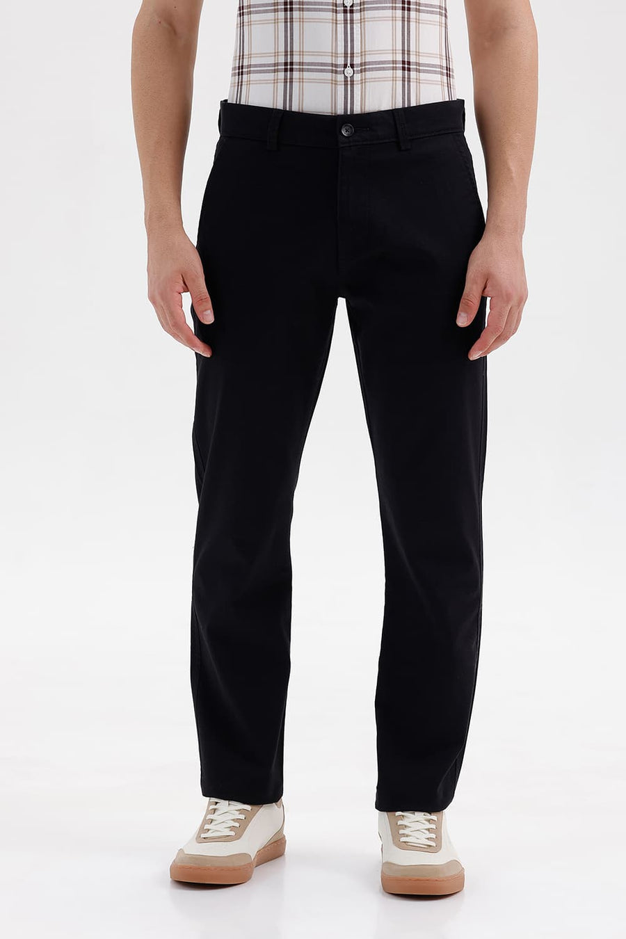 BASICS TAPERED FIT CAVIAR BLACK COTTON STRETCH STRUCTURE TROUSER
