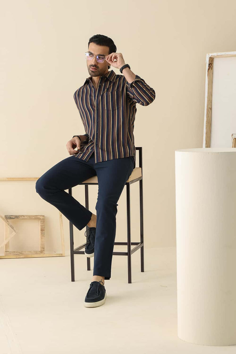 Basics Tapered Fit Caviar Black Cotton Stretch Structure Trouser