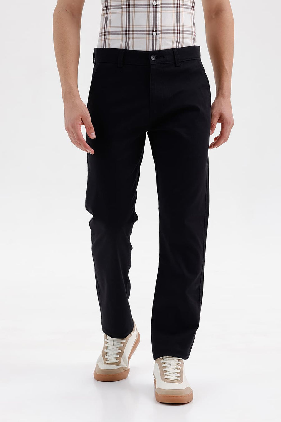 BASICS TAPERED FIT CAVIAR BLACK COTTON STRETCH STRUCTURE TROUSER