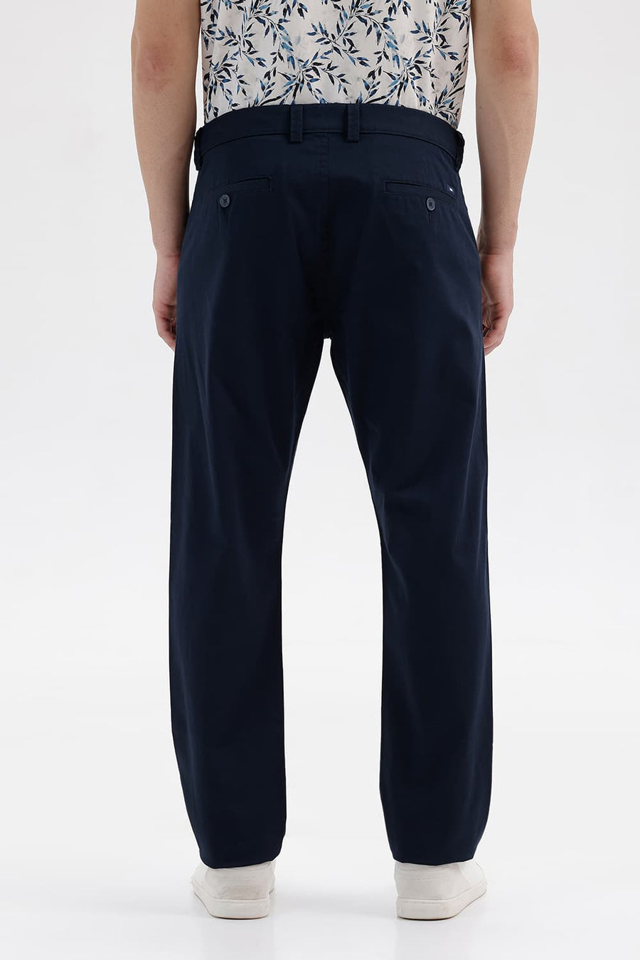 BASICS TAPERED FIT COLLEGIATE NAVY COTTON STRETCH STRUCTURE TROUSER