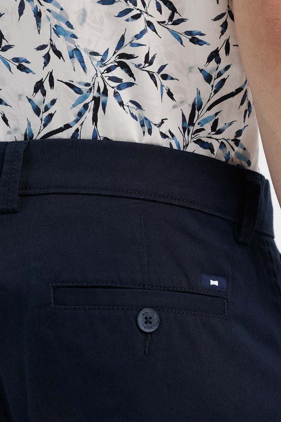 BASICS TAPERED FIT COLLEGIATE NAVY COTTON STRETCH STRUCTURE TROUSER