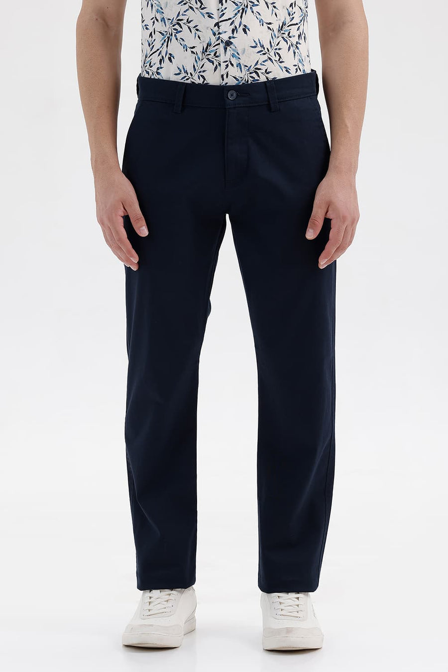BASICS TAPERED FIT COLLEGIATE NAVY COTTON STRETCH STRUCTURE TROUSER