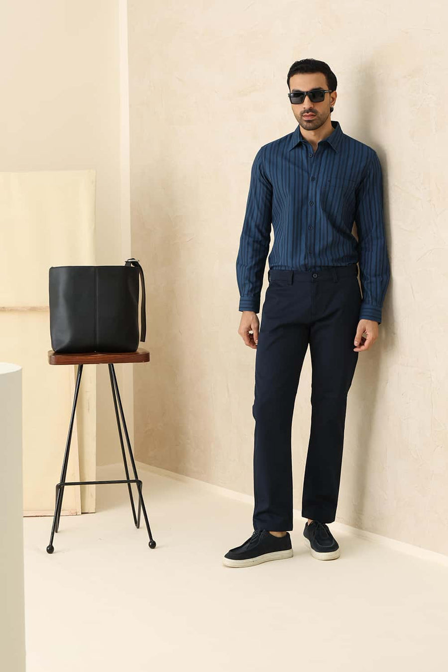 Basics Tapered Fit Collegiate Navy Cotton Stretch Structure Trouser