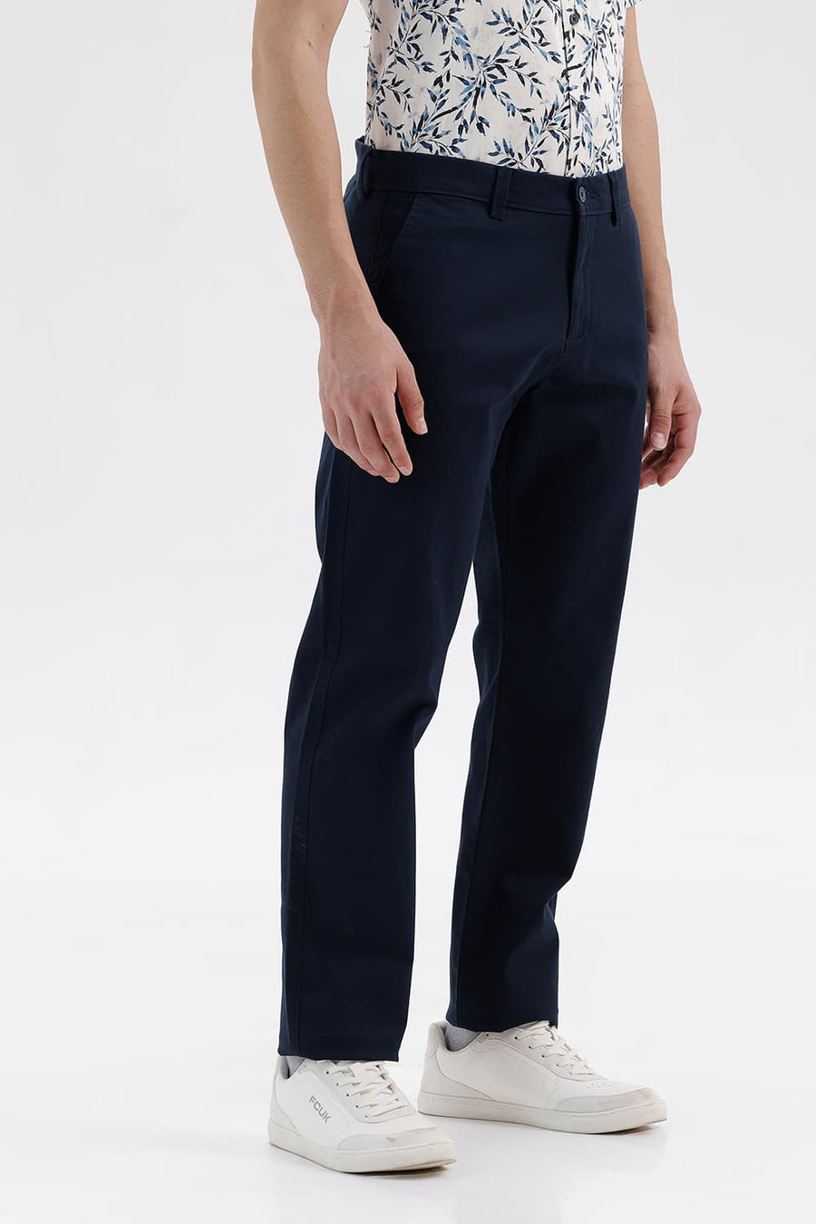 BASICS TAPERED FIT COLLEGIATE NAVY COTTON STRETCH STRUCTURE TROUSER