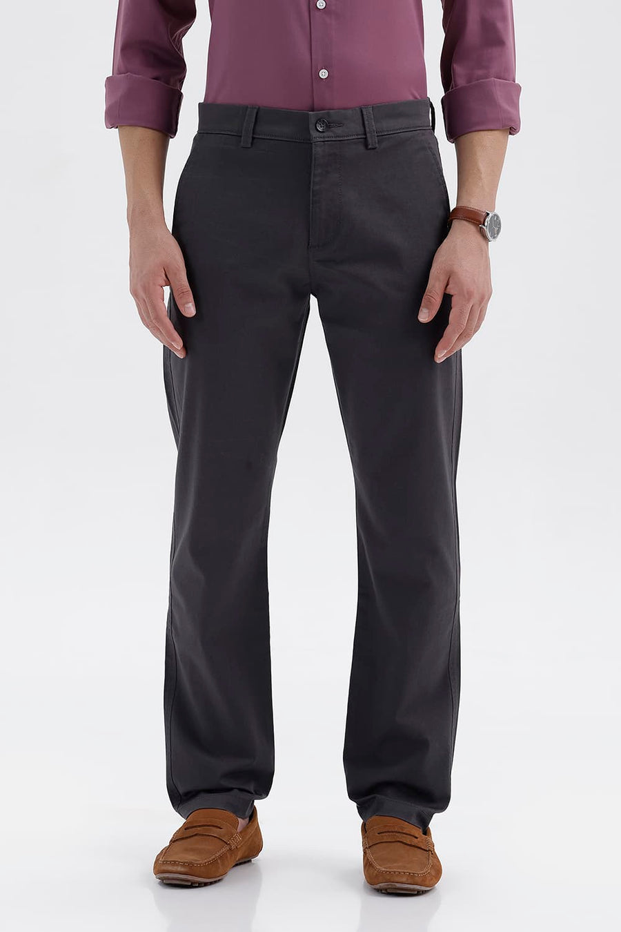 BASICS TAPERED FIT MAGNET GREY COTTON STRETCH STRUCTURE TROUSER