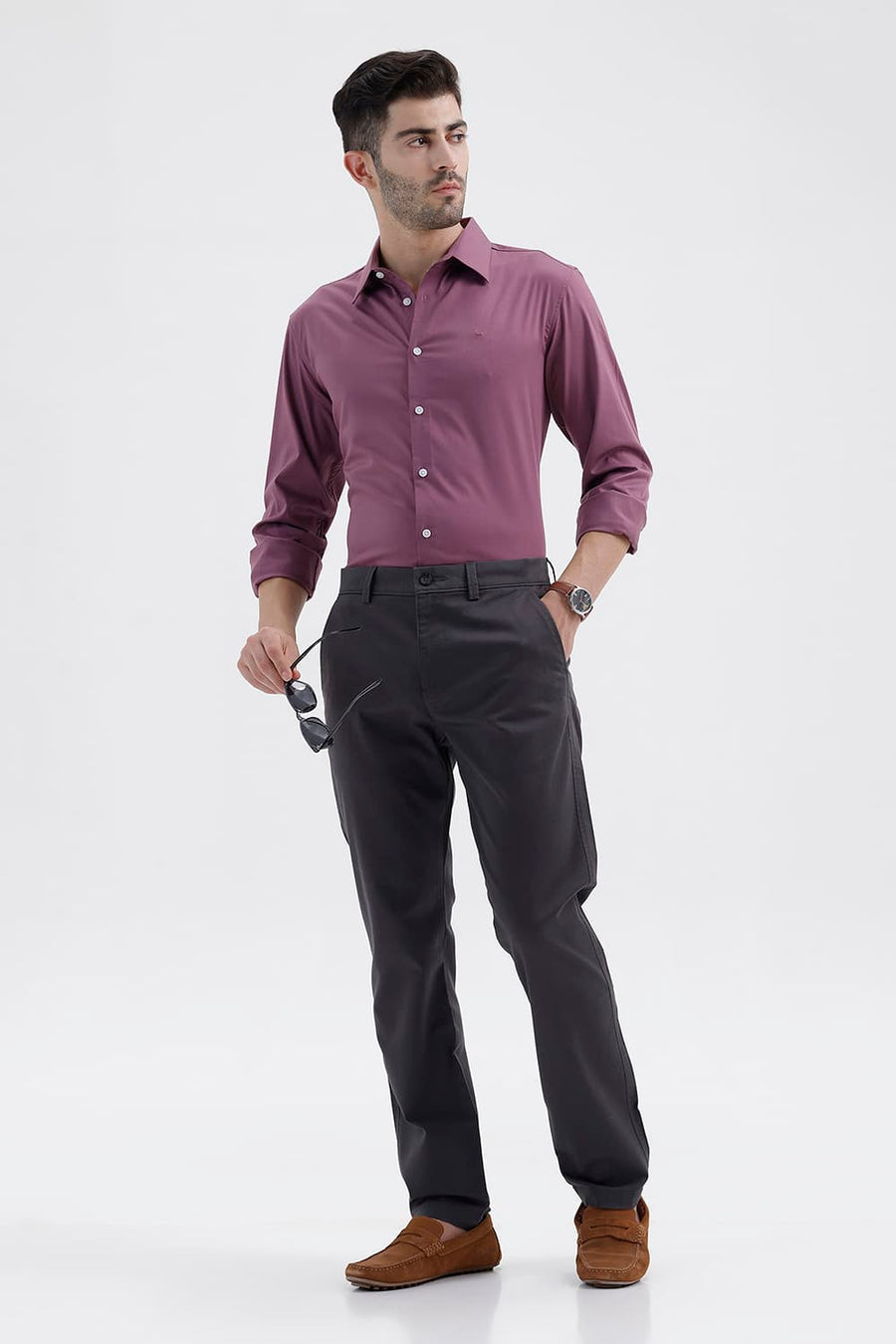 BASICS TAPERED FIT MAGNET GREY COTTON STRETCH STRUCTURE TROUSER