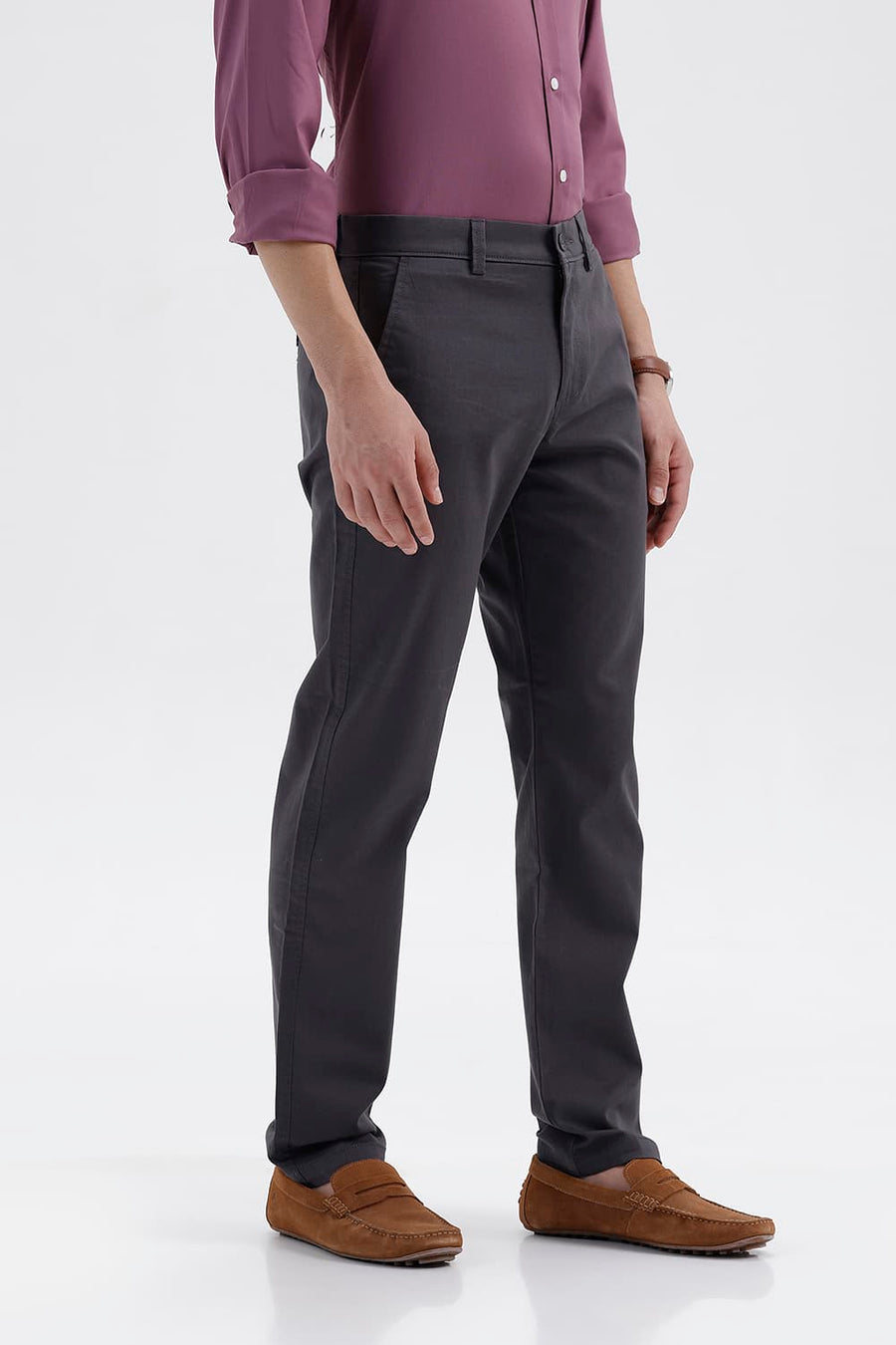 BASICS TAPERED FIT MAGNET GREY COTTON STRETCH STRUCTURE TROUSER