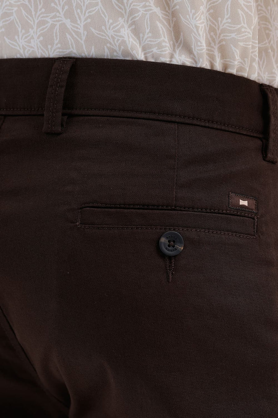 BASICS TAPERED FIT ESPRESSO BROWN COTTON STRETCH STRUCTURE TROUSER