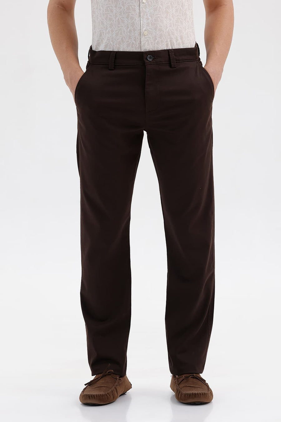 BASICS TAPERED FIT ESPRESSO BROWN COTTON STRETCH STRUCTURE TROUSER