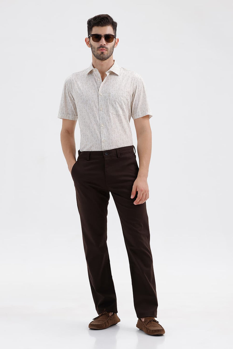 BASICS TAPERED FIT ESPRESSO BROWN COTTON STRETCH STRUCTURE TROUSER