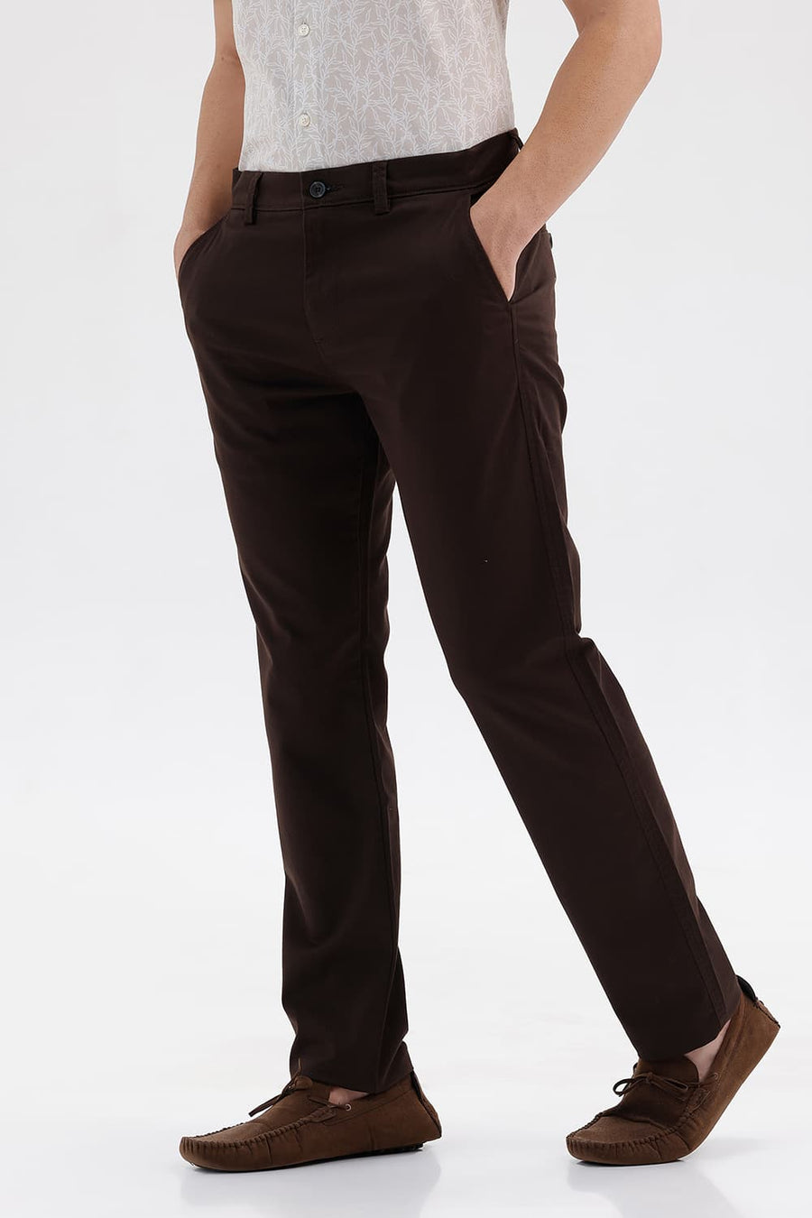 BASICS TAPERED FIT ESPRESSO BROWN COTTON STRETCH STRUCTURE TROUSER