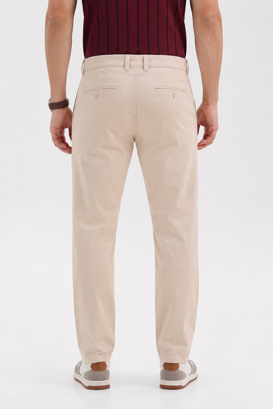 BASICS TAPERED FIT IRISH CREAM BEIGE COTTON STRETCH STRUCTURE TROUSER