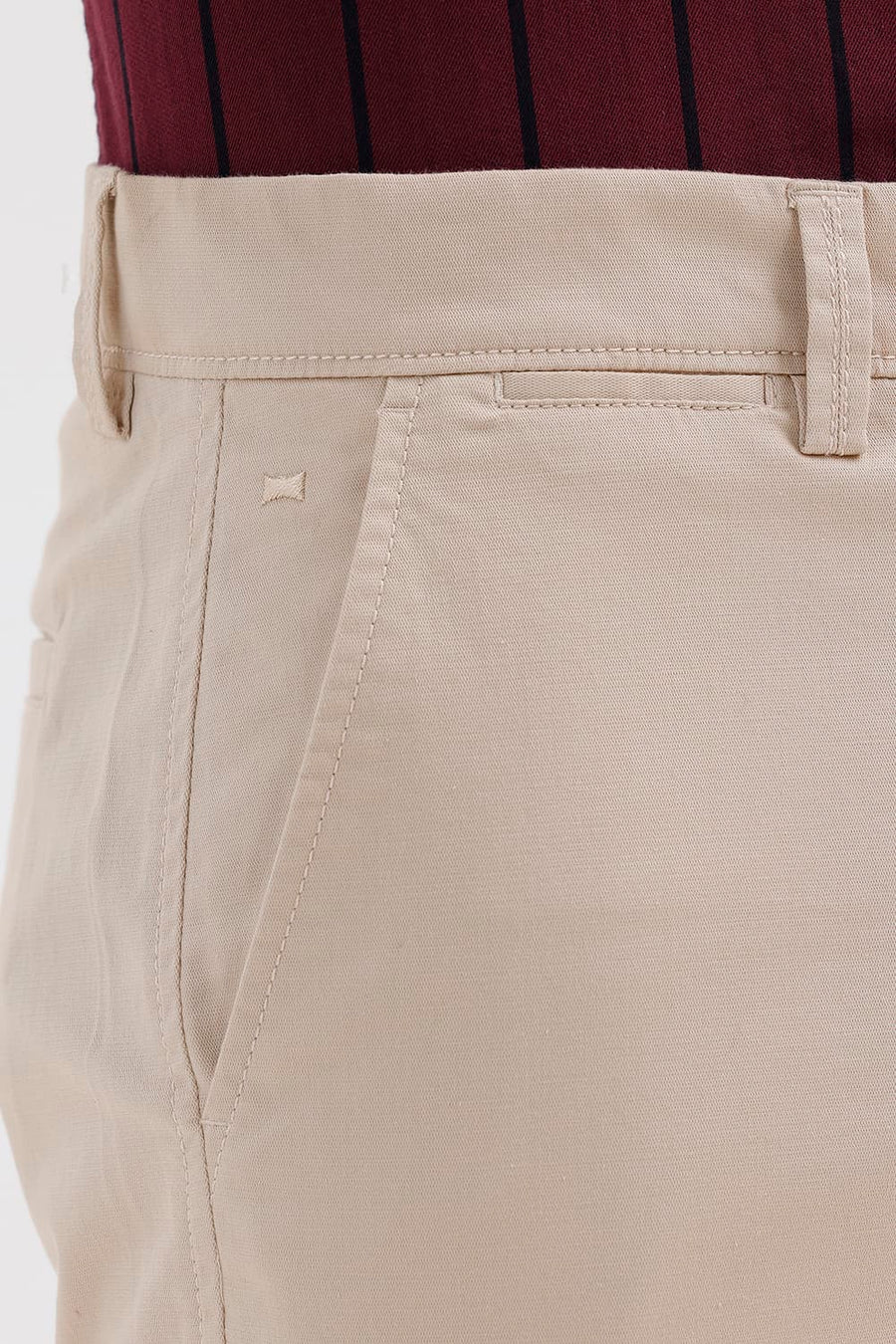 BASICS TAPERED FIT IRISH CREAM BEIGE COTTON STRETCH STRUCTURE TROUSER