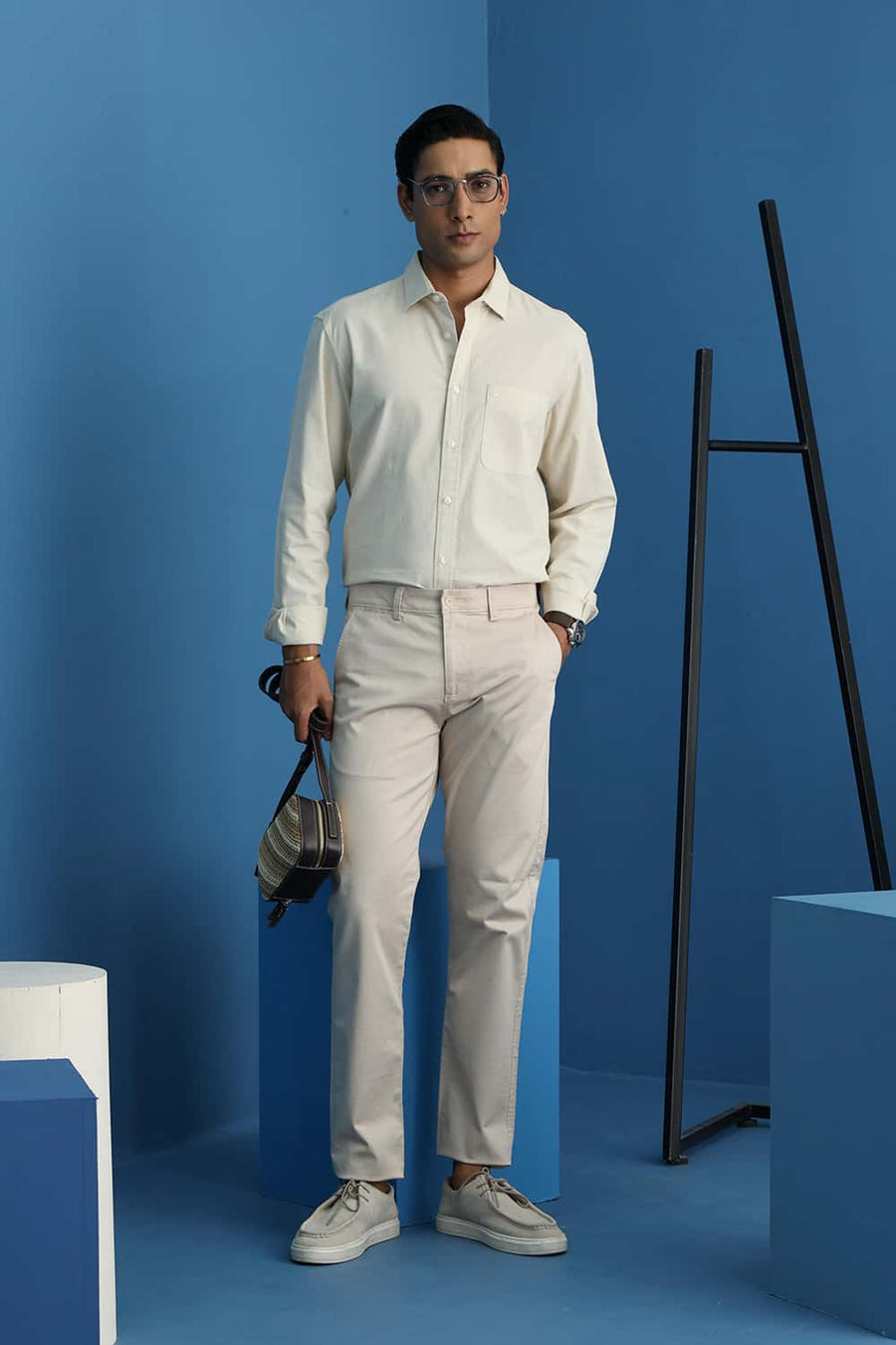 Basics Tapered Fit Irish Cream Beige Cotton Stretch Structure Trouser