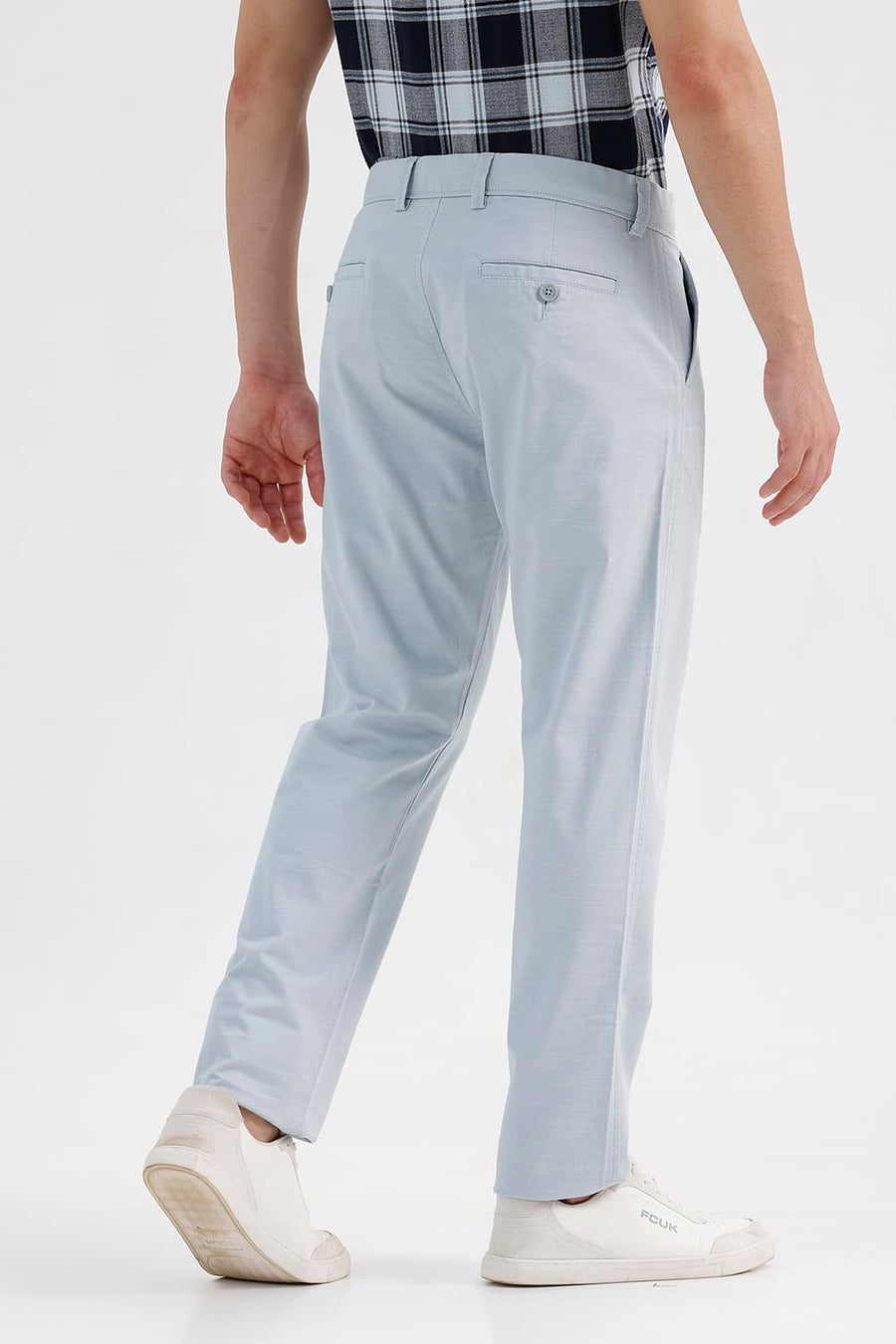 BASICS TAPERED FIT NIAGARA MIST BLUE COTTON STRETCH STRUCTURE TROUSER