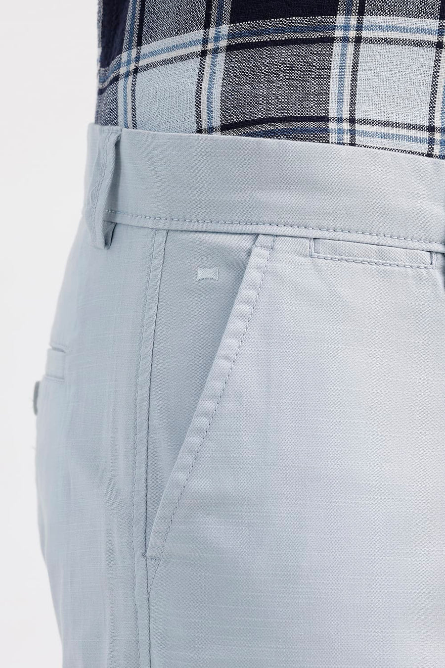 BASICS TAPERED FIT NIAGARA MIST BLUE COTTON STRETCH STRUCTURE TROUSER