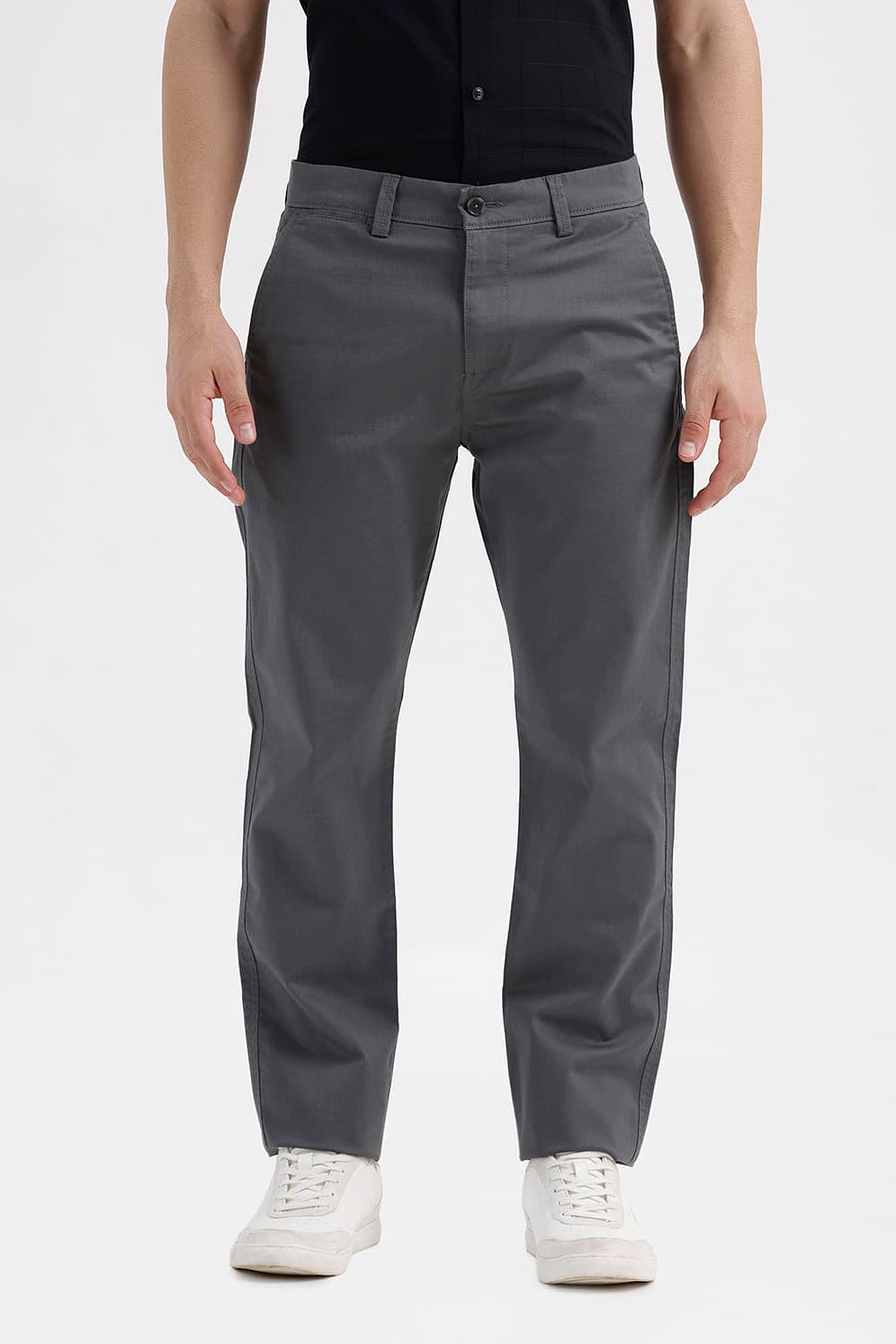 BASICS TAPERED FIT VOLCANIC ASH GREY COTTON STRETCH STRUCTURE TROUSER