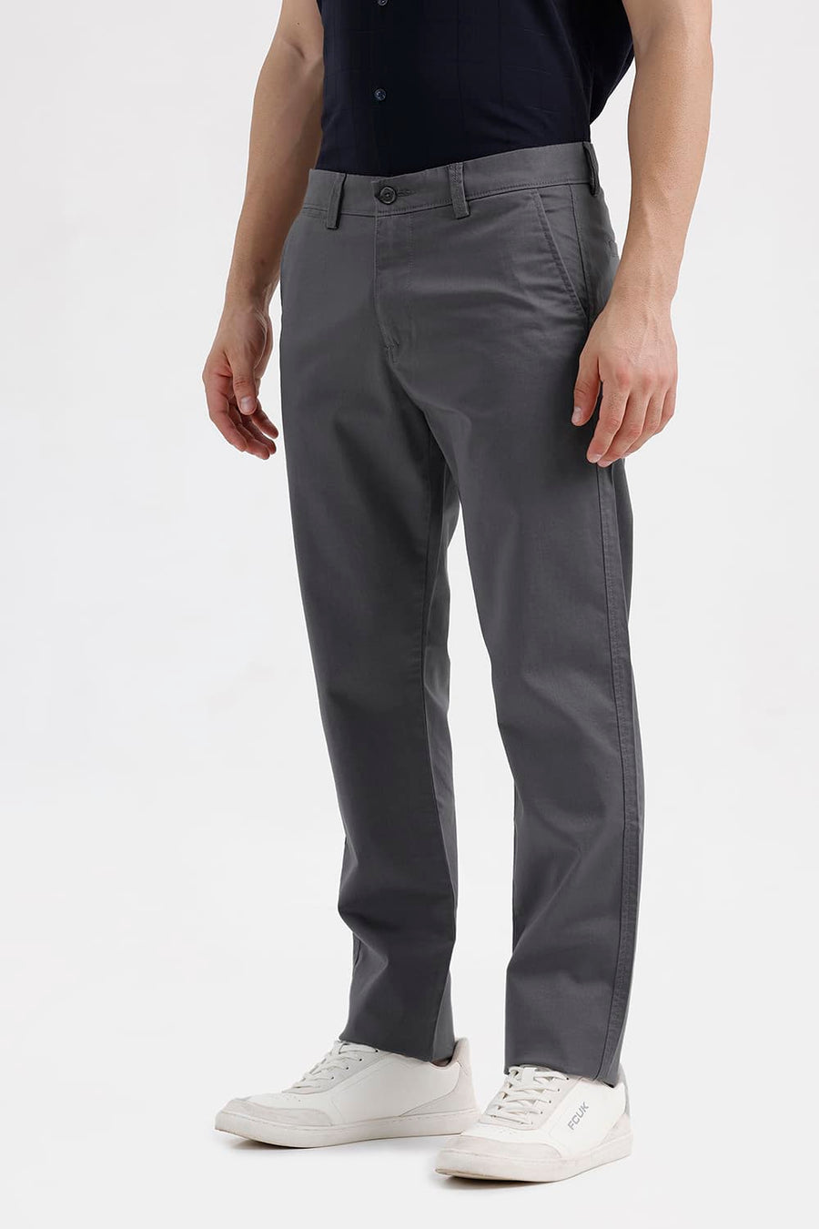 BASICS TAPERED FIT VOLCANIC ASH GREY COTTON STRETCH STRUCTURE TROUSER