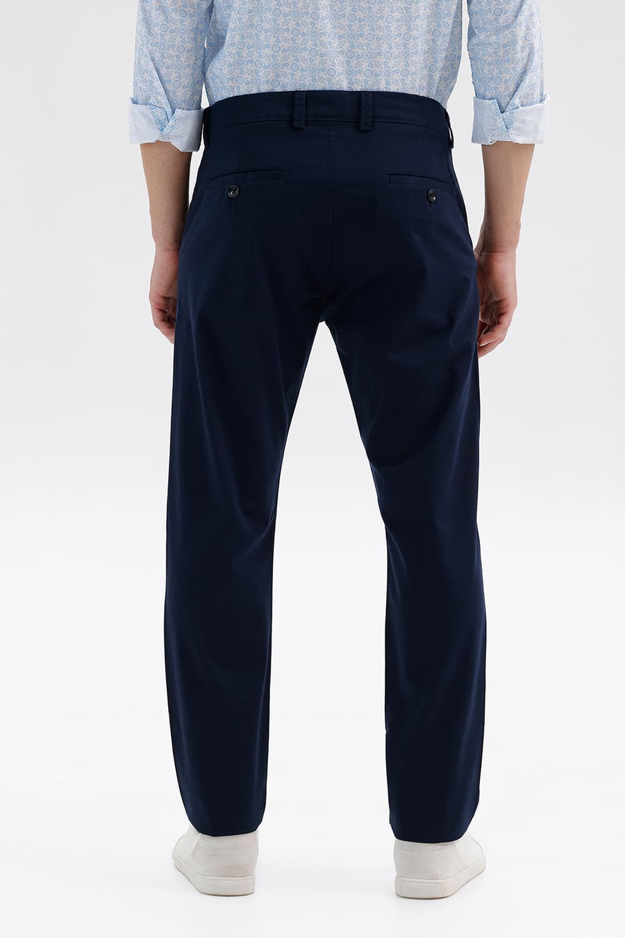 BASICS TAPERED FIT COLLGIATE NAVY COTTON STRETCH STRUCTURE TROUSER