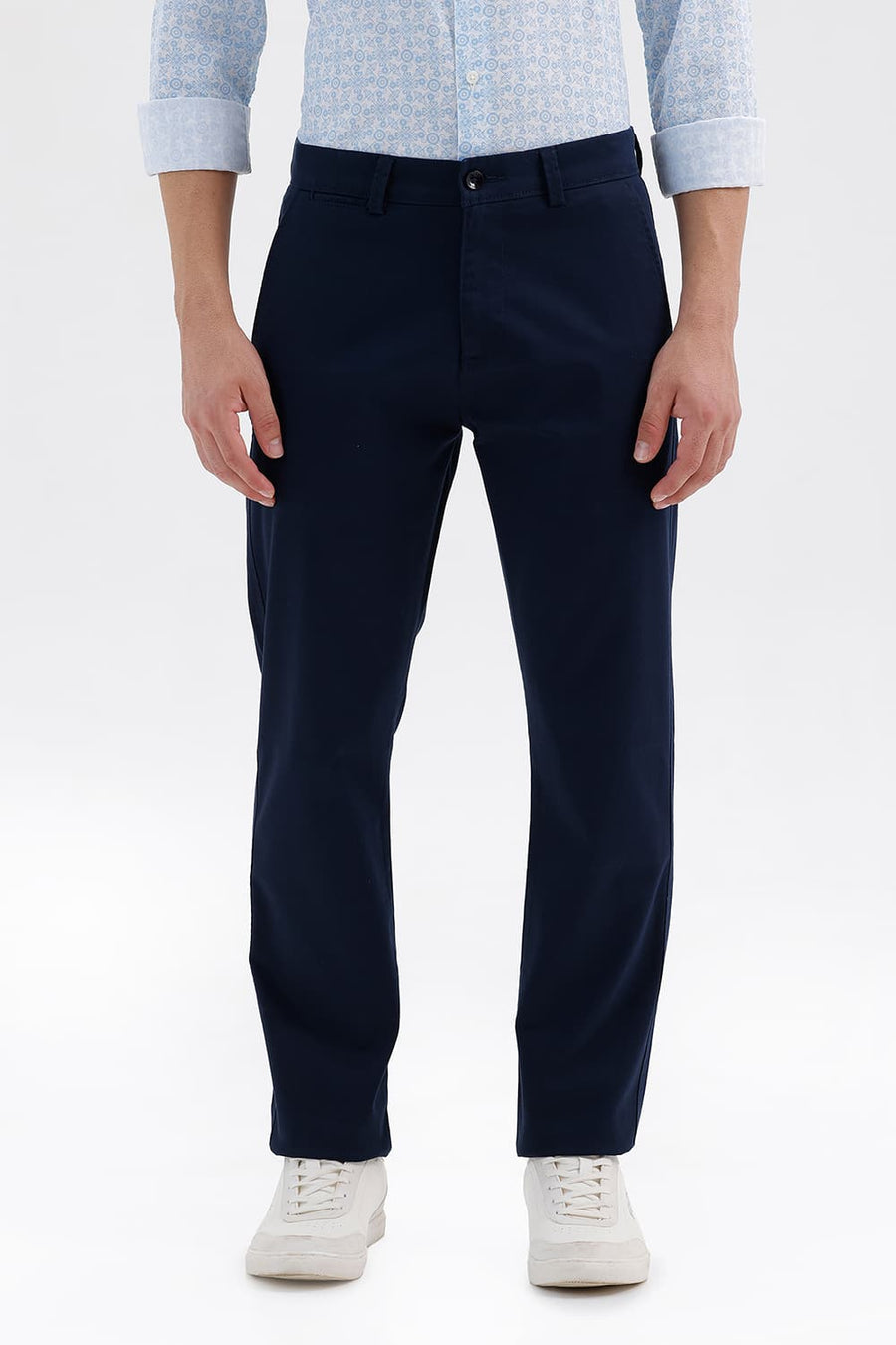 BASICS TAPERED FIT COLLGIATE NAVY COTTON STRETCH STRUCTURE TROUSER
