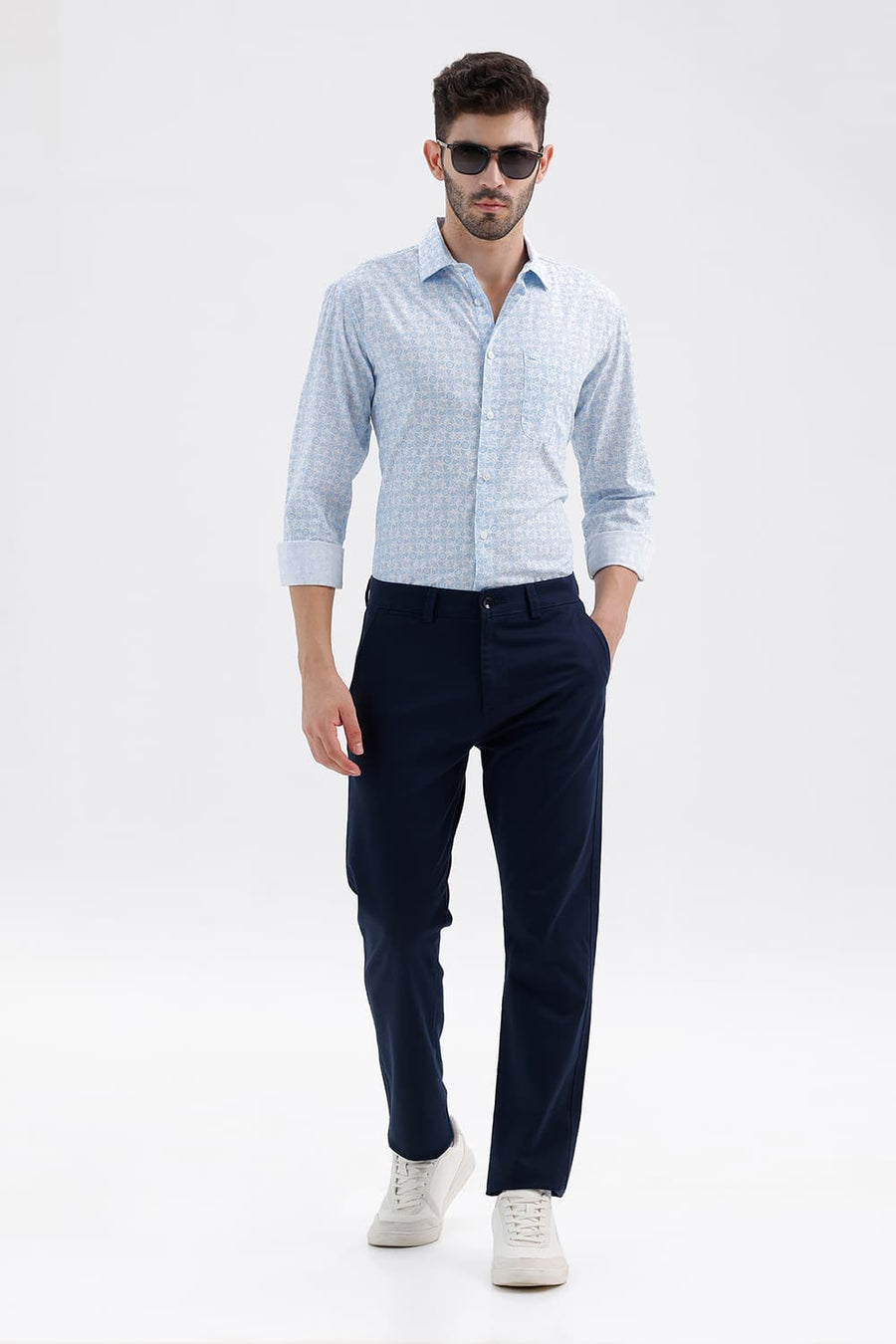 BASICS TAPERED FIT COLLGIATE NAVY COTTON STRETCH STRUCTURE TROUSER