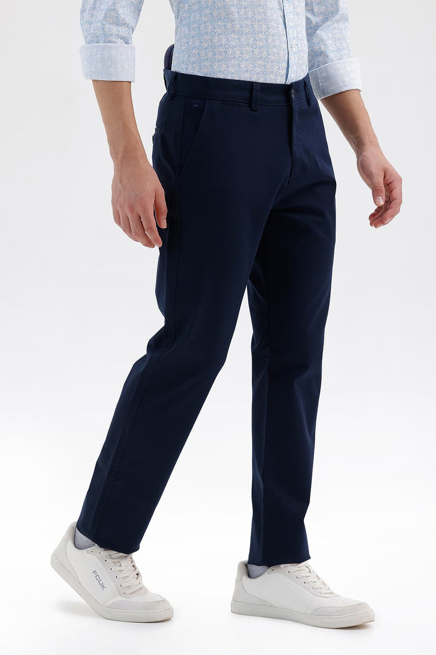 BASICS TAPERED FIT COLLGIATE NAVY COTTON STRETCH STRUCTURE TROUSER