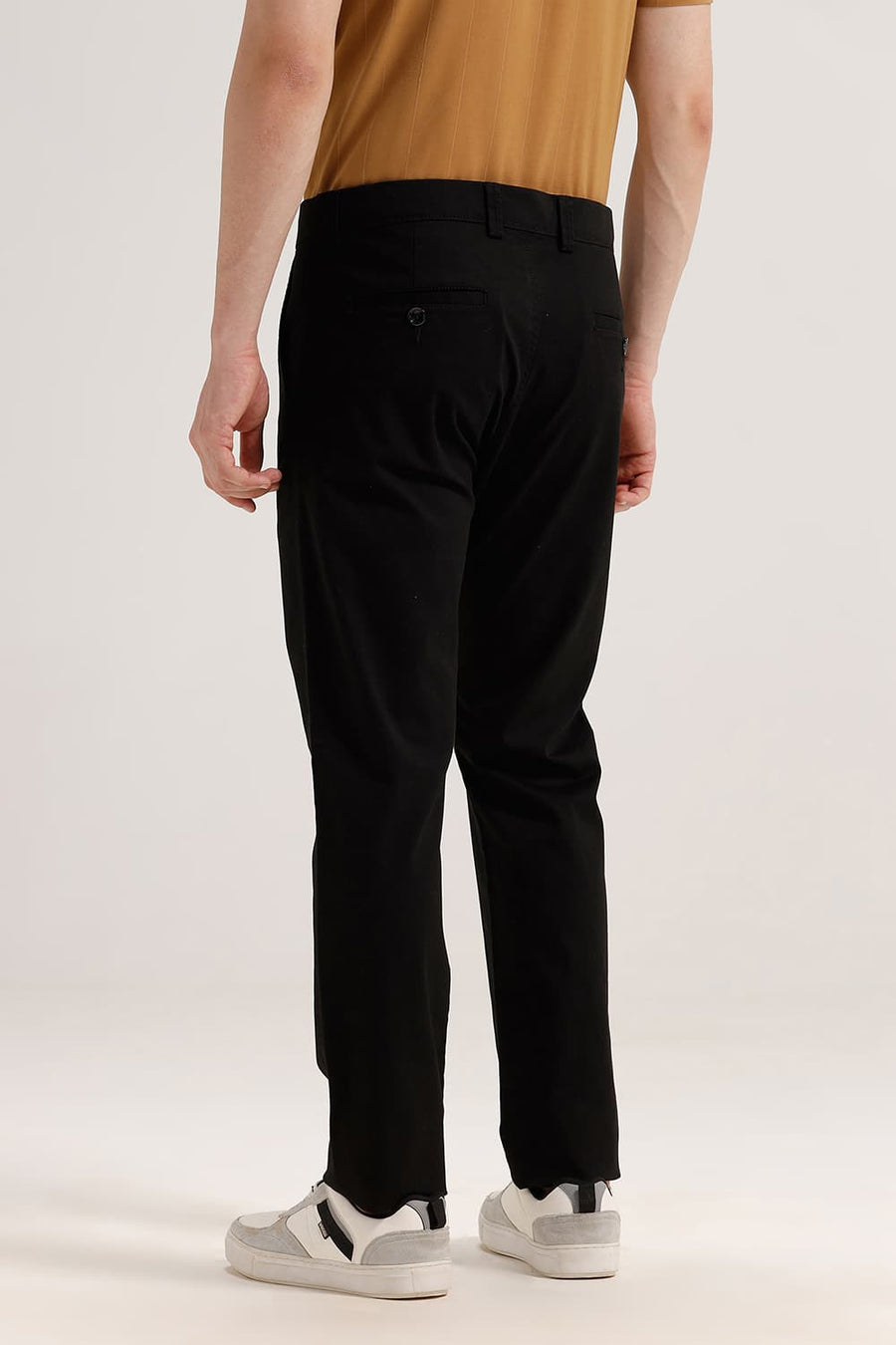 BASICS TAPERED FIT PHANTHOM BLACK COTTON STRETCH STRUCTURE TROUSER