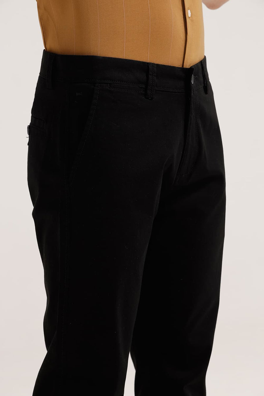 BASICS TAPERED FIT PHANTHOM BLACK COTTON STRETCH STRUCTURE TROUSER