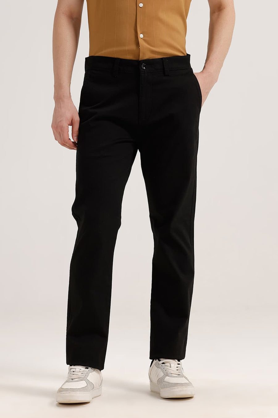 BASICS TAPERED FIT PHANTHOM BLACK COTTON STRETCH STRUCTURE TROUSER