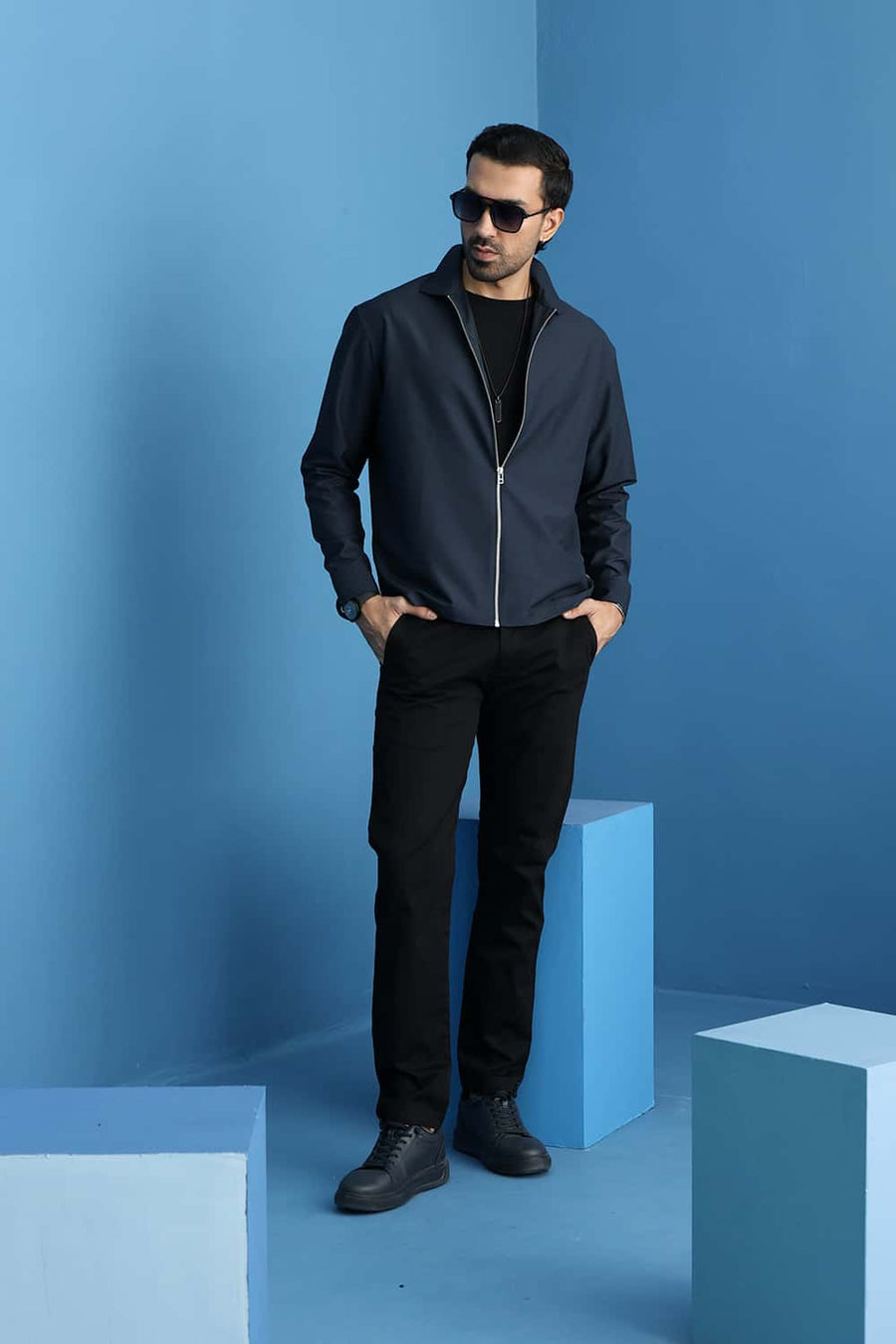 BASICS TAPERED FIT PHANTHOM BLACK COTTON STRETCH STRUCTURE TROUSER