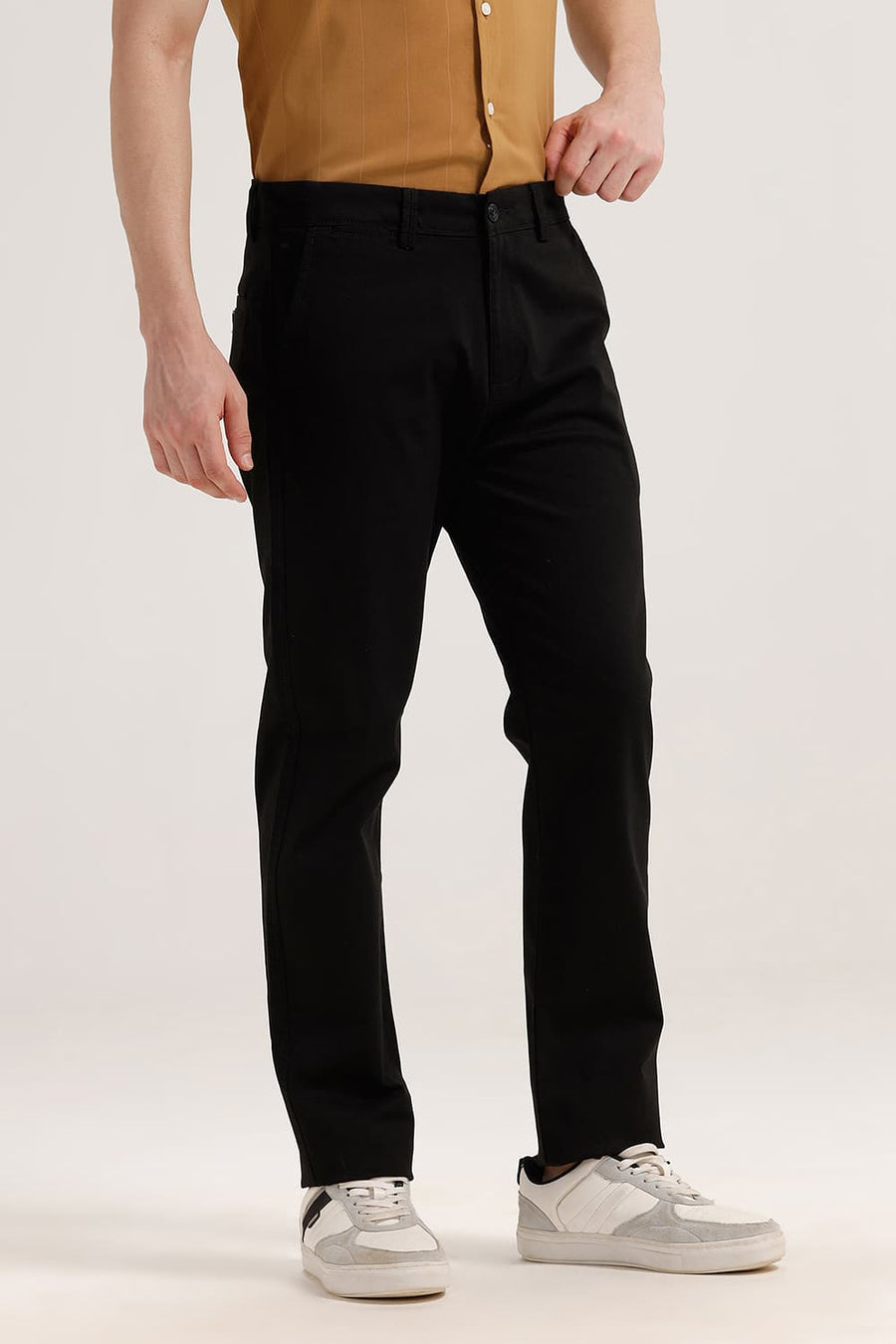 BASICS TAPERED FIT PHANTHOM BLACK COTTON STRETCH STRUCTURE TROUSER