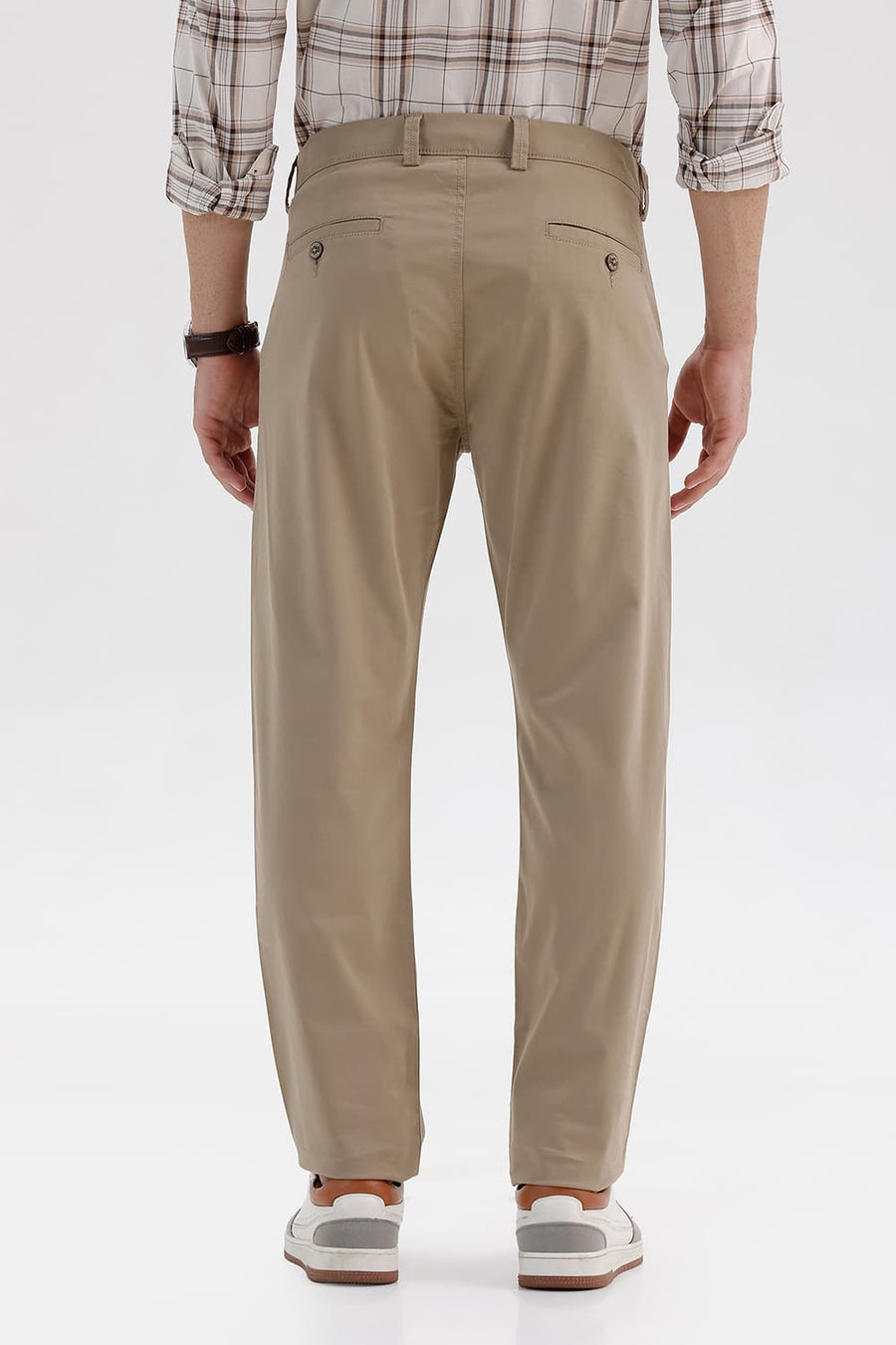 BASICS TAPERED FIT OAK KHAKI COTTON STRETCH STRUCTURE TROUSER