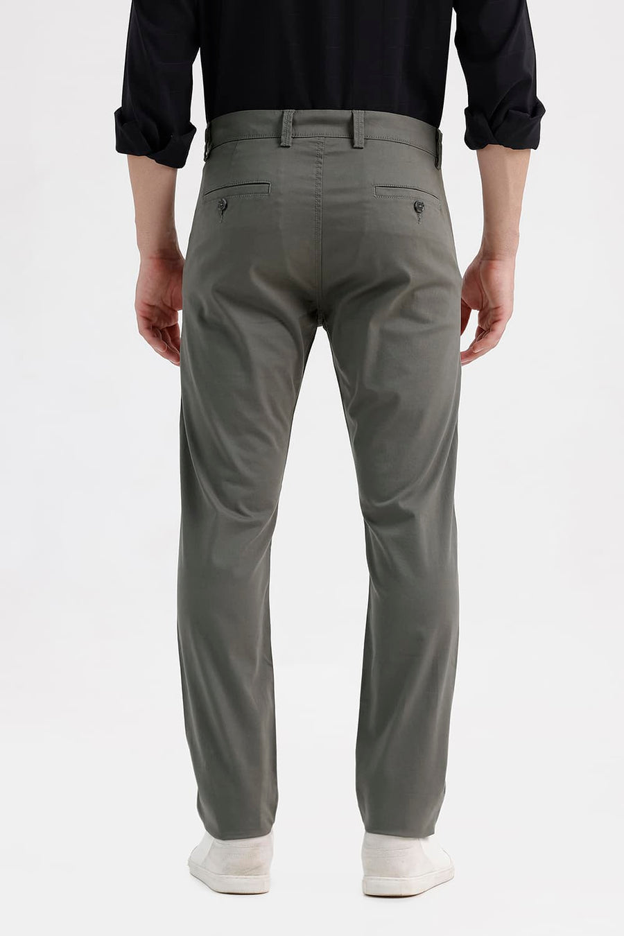 BASICS TAPERED FIT SMOKEY GREEN COTTON STRETCH STRUCTURE TROUSER