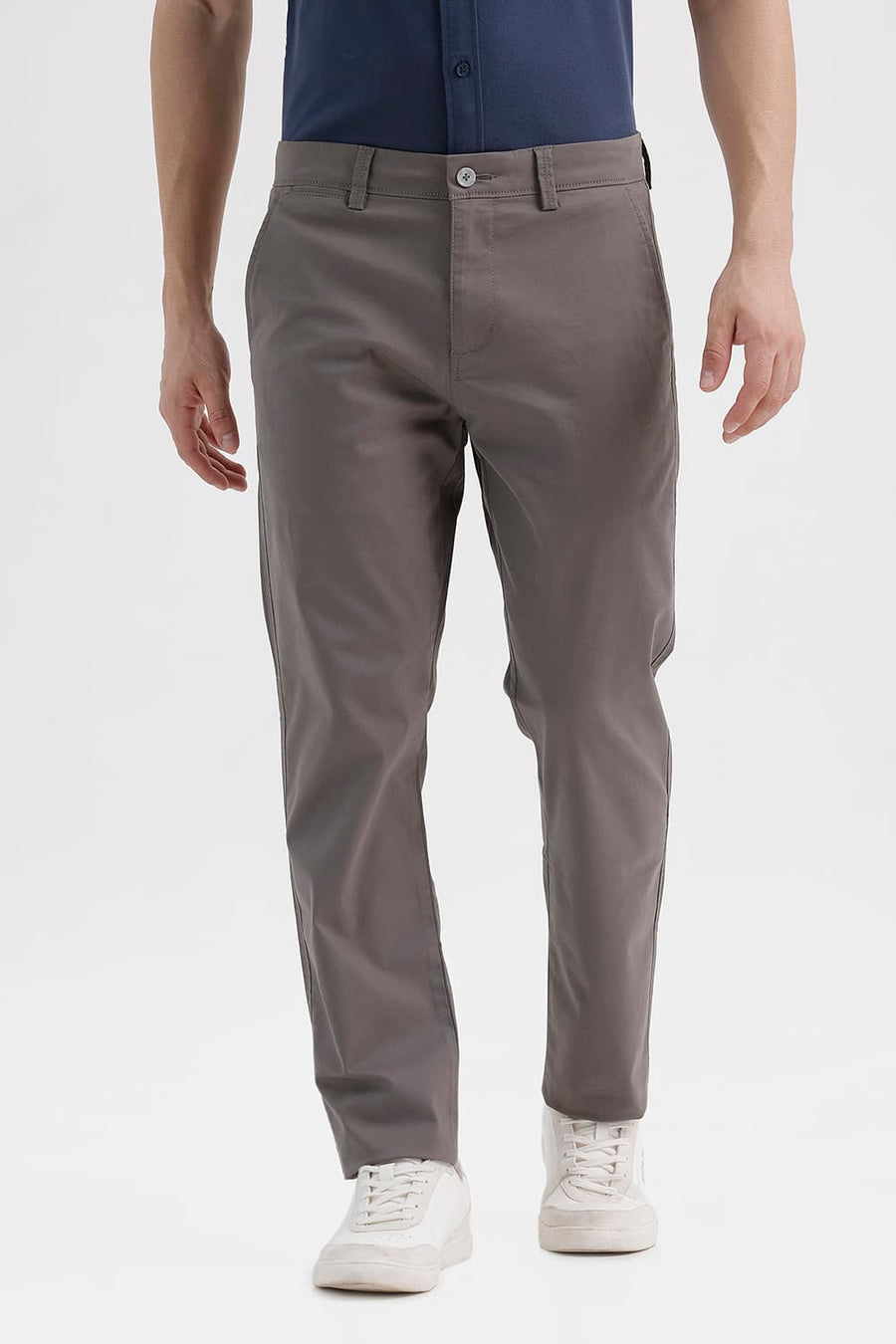 BASICS TAPERED FIT GRANITE GREY COTTON STRETCH STRUCTURE TROUSER