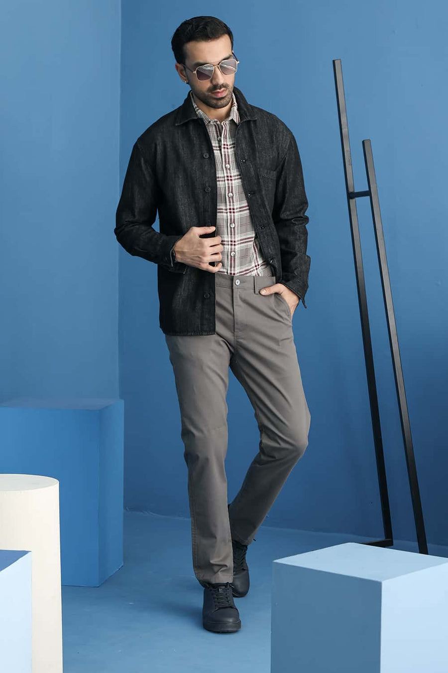 Basics Tapered Fit Granite Grey Cotton Stretch Structure Trouser