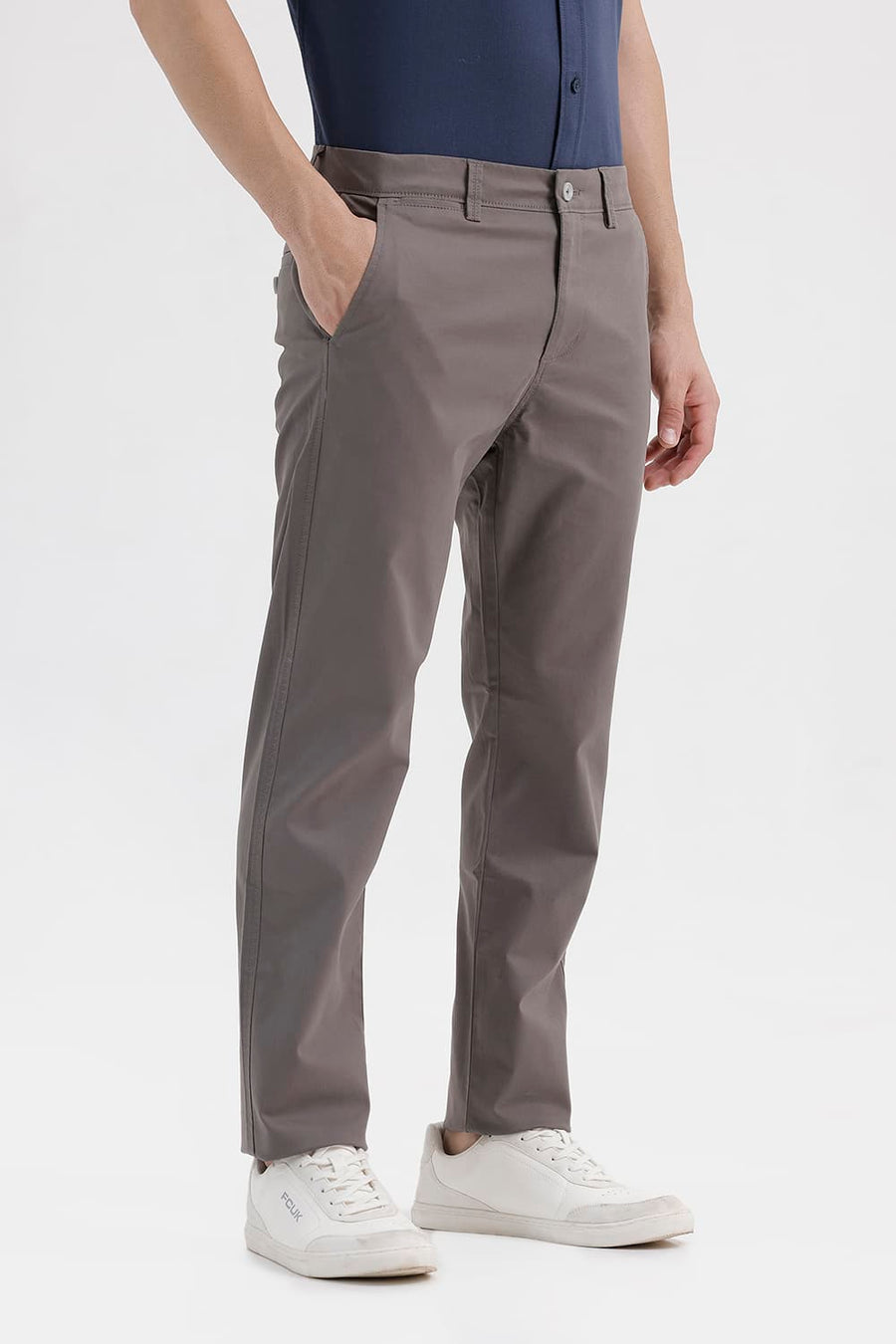 BASICS TAPERED FIT GRANITE GREY COTTON STRETCH STRUCTURE TROUSER